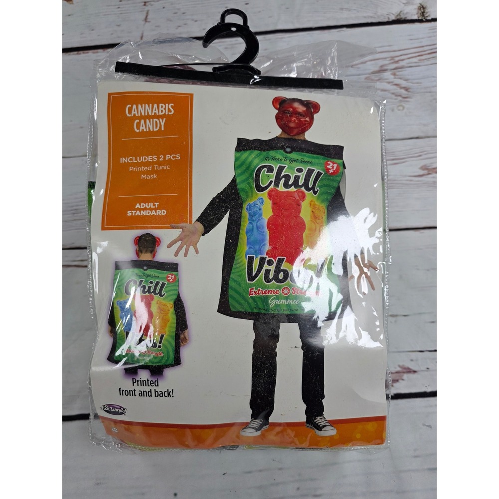 Fun World Cannabis Candy Chill Vibes Gummy Bear Costume Adult Tunic Mask 2pc Set